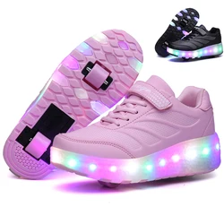 Designer Fashion Two Wheels Sneakers luminose pattini a rotelle a LED per bambini bambini ragazzi ragazze scarpe si illuminano con ricarica USB