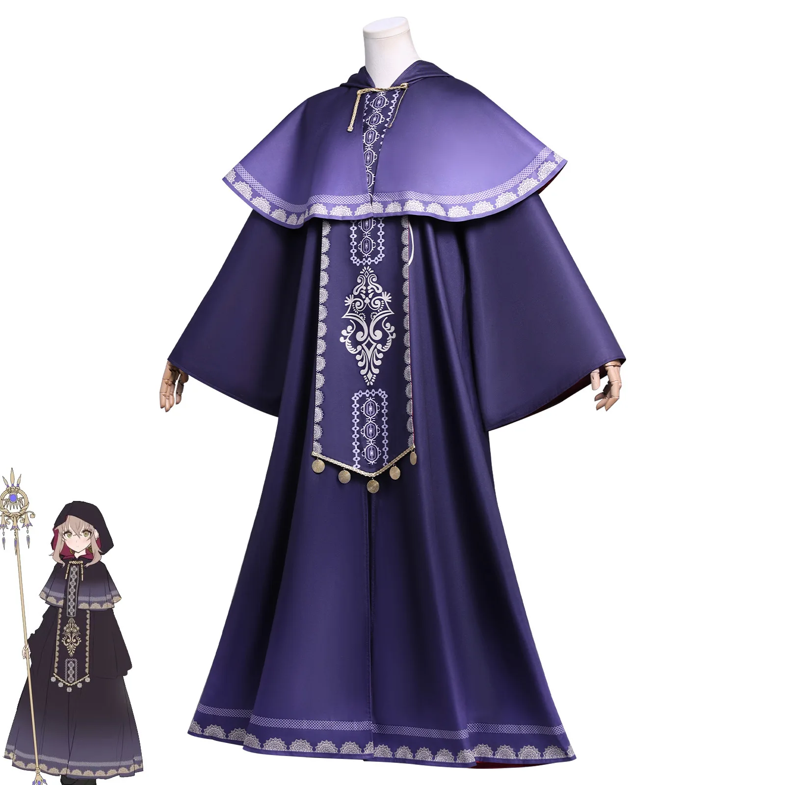Anime Silent Witch Monica Everett Cosplay Costume wig Purple Magic Cloak Dress Women Male Halloween Role Play Party Suit