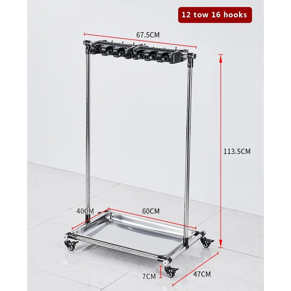 حامل ممسحة ومكنسة مثبت على الأرض للمماسح المبللة، وعربة تخزين أدوات التنظيف المحمولة #2