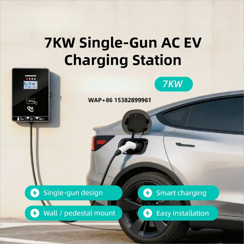 New 7kW AC Wallbox EV Charger Wall Mounted Home Charging Pile with LED Indicator APP Optional CE Certified