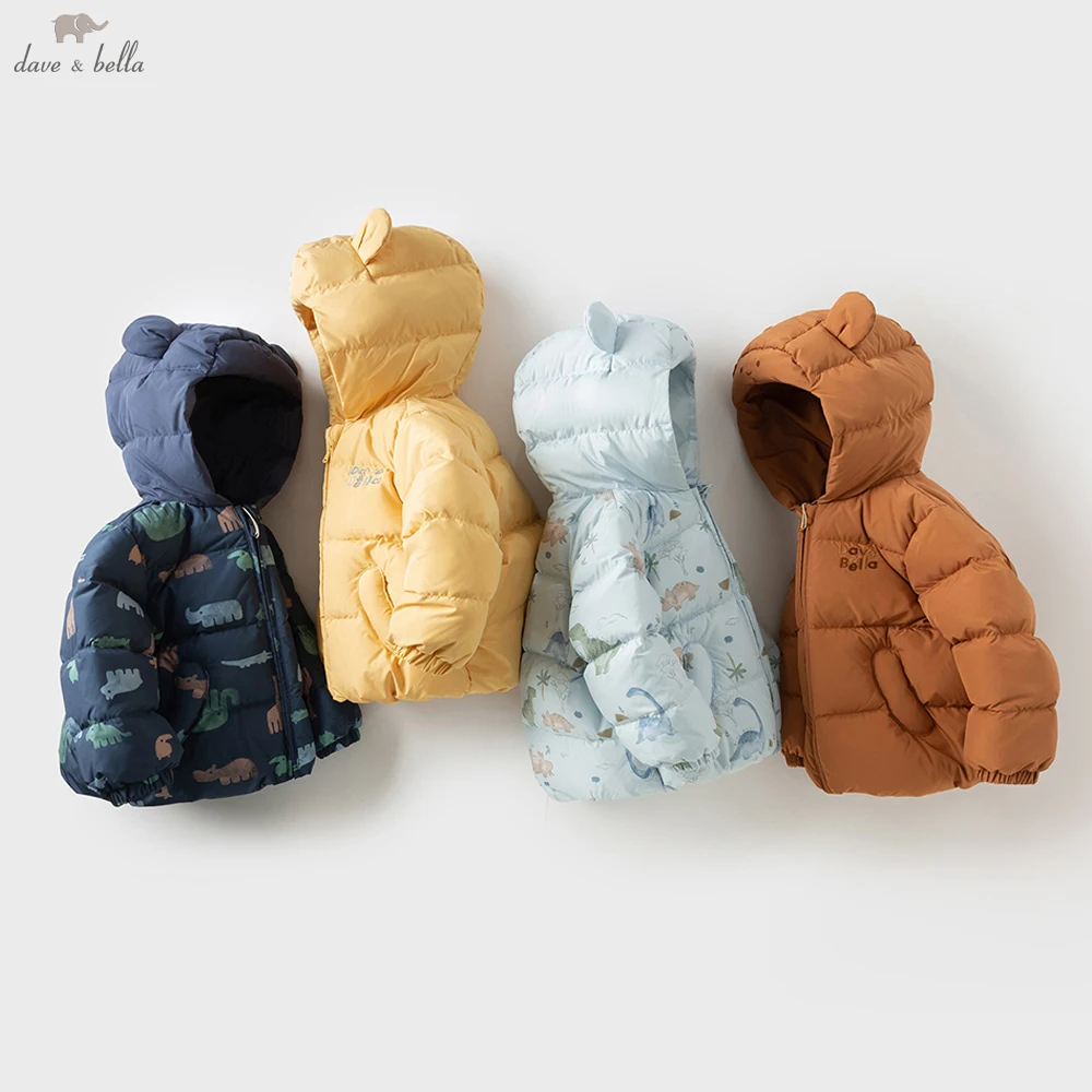 

Dave Bella, детские топы для мальчиков и девочек, парка, зимняя парка с принтом, хлопковое детское пальто на утином пуху с капюшоном, теплое уличное пальто DB4242806-A