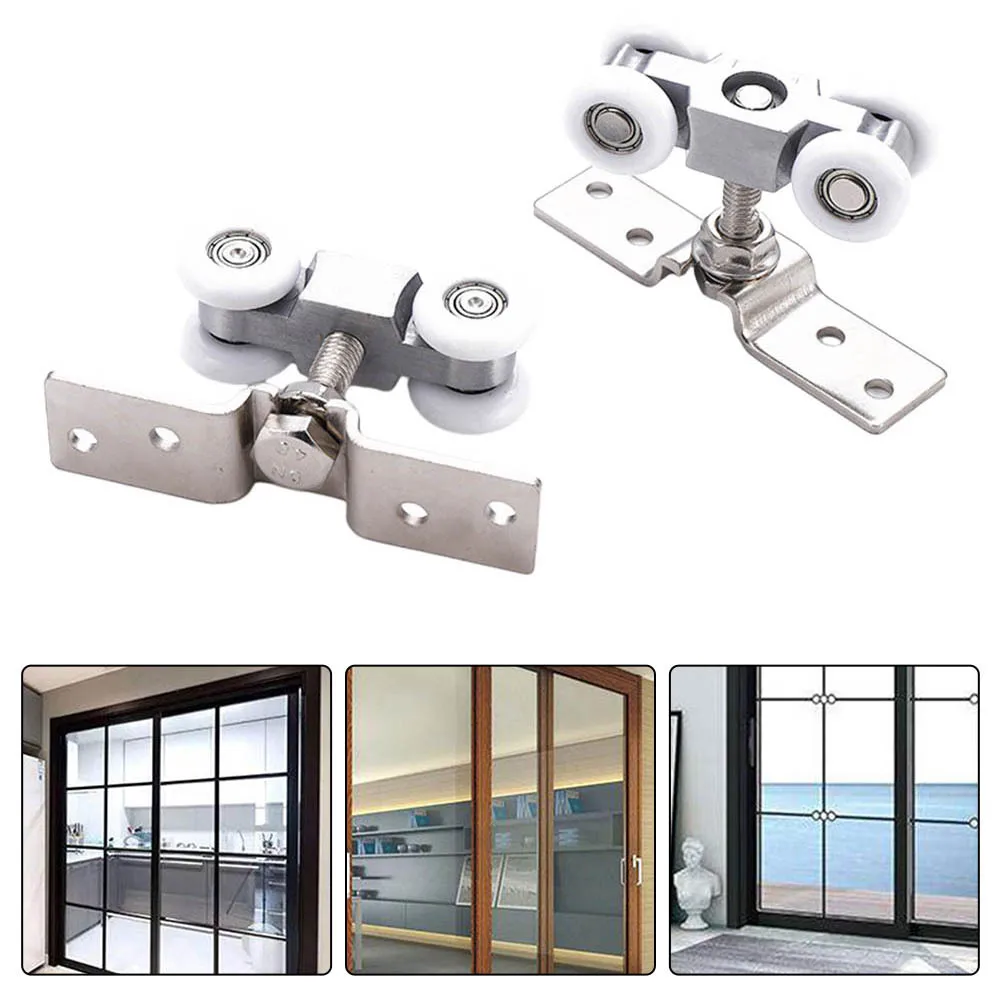 2pcs Sliding Door Roller Hardware Slide Doors Pulley 4-Wheels Glass Door Hanging Rail Track Pulley Silent Nylon Wheels