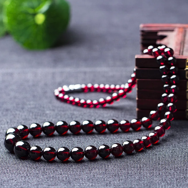 Natural Red Garnet Round Beads Pendant Necklace Women Rare Wine Red Garnet 4-10mm Pendant Fashion 17 Inches AAAAAA