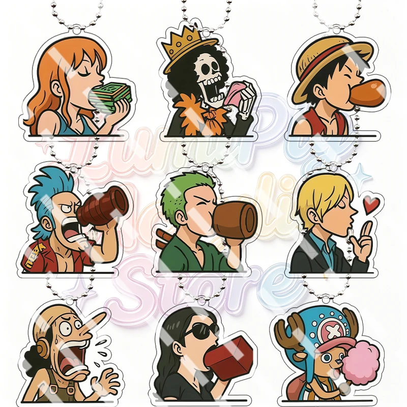 Anime Acrylic Keychain Luffy Zoro Nami Sanji Chopper Usopp Robin Brook Drinking Series Bag Pendant Key Ring Fans Accessory Gifts
