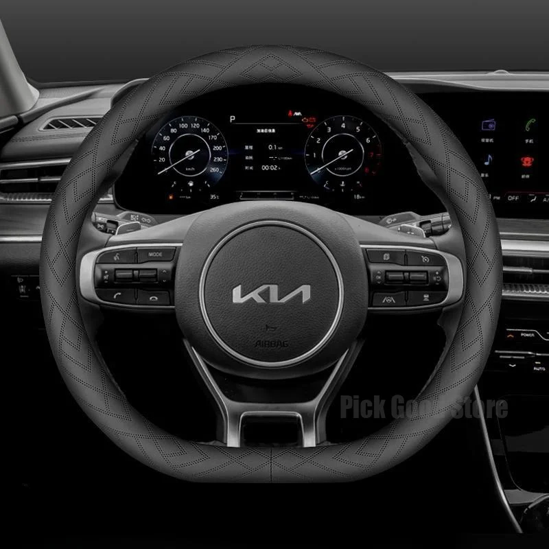 Leather Car Steering Wheel Cover For Kia Stonic Sorento Seltos Soul Rio Picanto Niro K3 Xceed Anti Slip Car Accessories