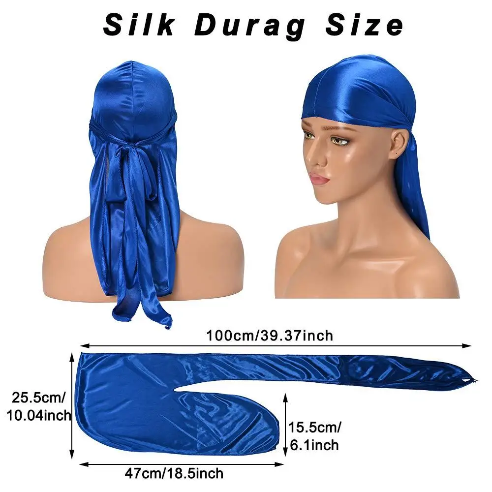 8Pcs/Lot Silky Durags Satin Doo Rag for 360 Waves Durags Pack with Extra Long Tail and Wide Straps Breathable Turban Hat Wigs