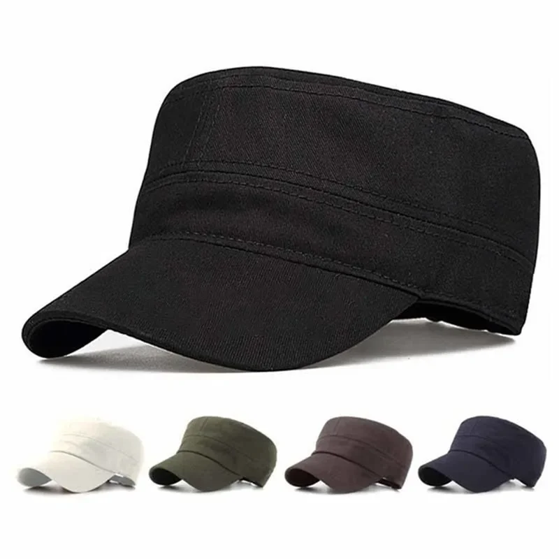 Unisex Vintage Einfarbige Flache Militärmütze in Fünf Farben Erhältlich, Atmungsaktive Sommer-Outdoor-Militärmütze, Flache Schlichte Mütze – Detail 9