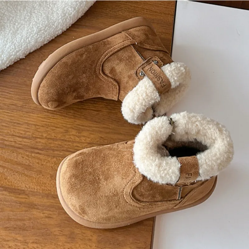Winter new Kids snow boots girls' frosted real leather boots fashionable color wiping boys' sheep cake wool cotton boots22-36