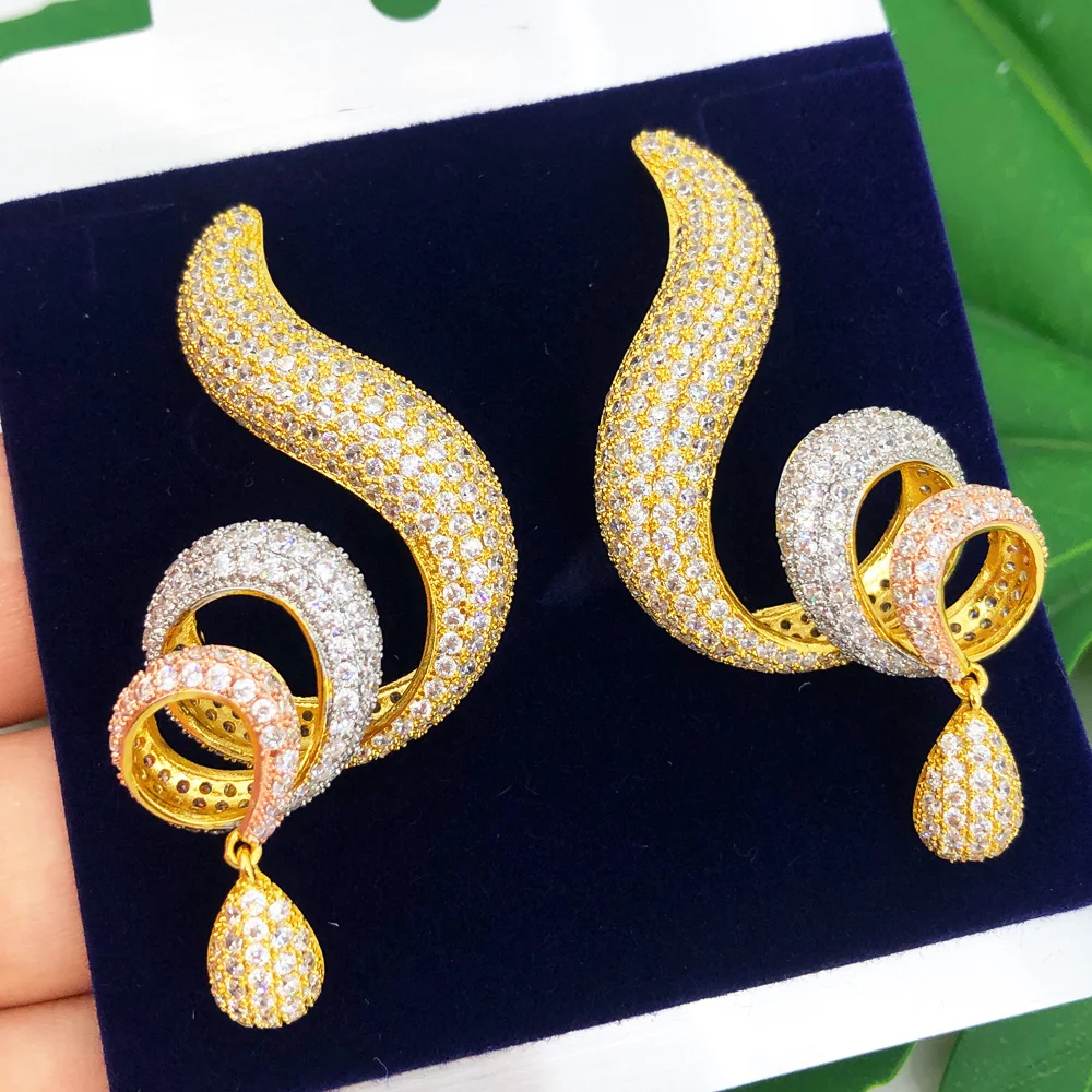 

Missvikki New Luxury DOUBLE CLAWS Drop Earrings Trendy Shiny CZ Indian Earrings for women Wedding Engagement Party JEWELRY GIFT