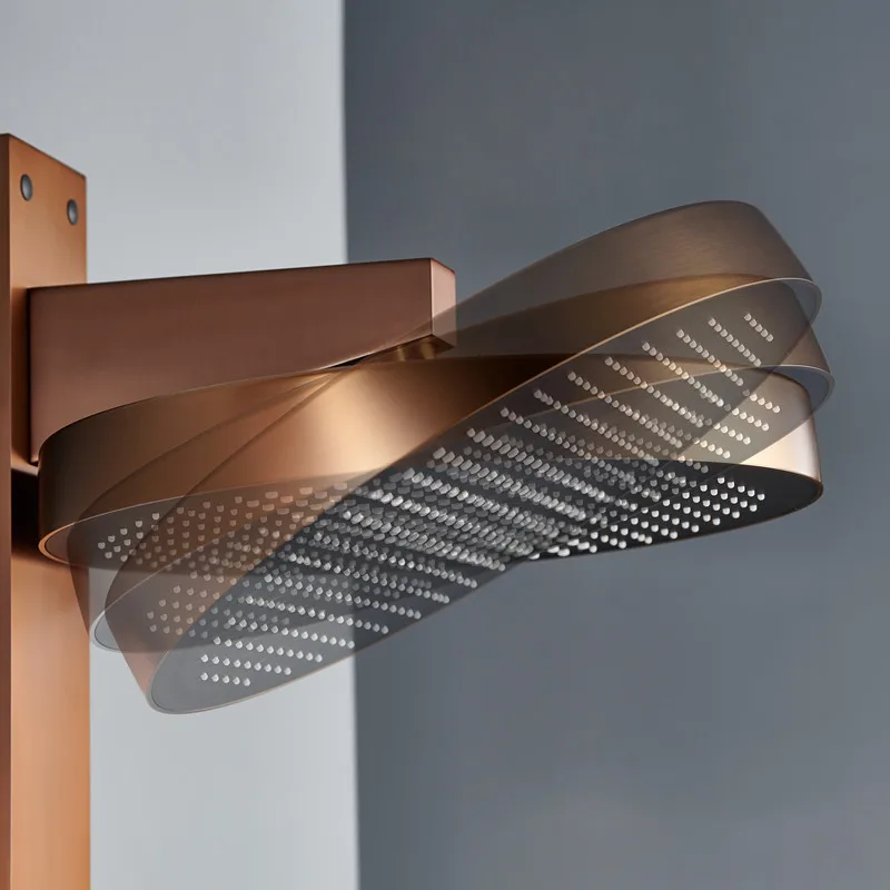 2026 Hot Sale Bathroom Brass Waterfall Rainfall Thermostatic Triple Handle Brushed Shower Set Slide Bar Panel Wall Mounted view 4