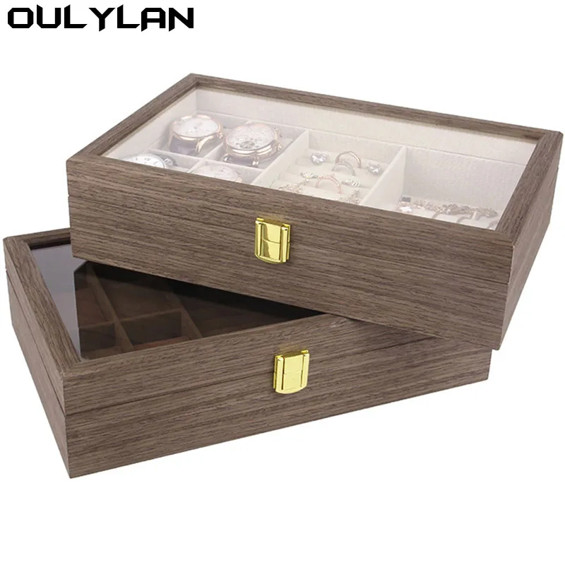 

4+2 Slot Walnut Jewelry Display Box New Wooden Watch Box Organizer Watch Necklace Pendant Ring Storage Case