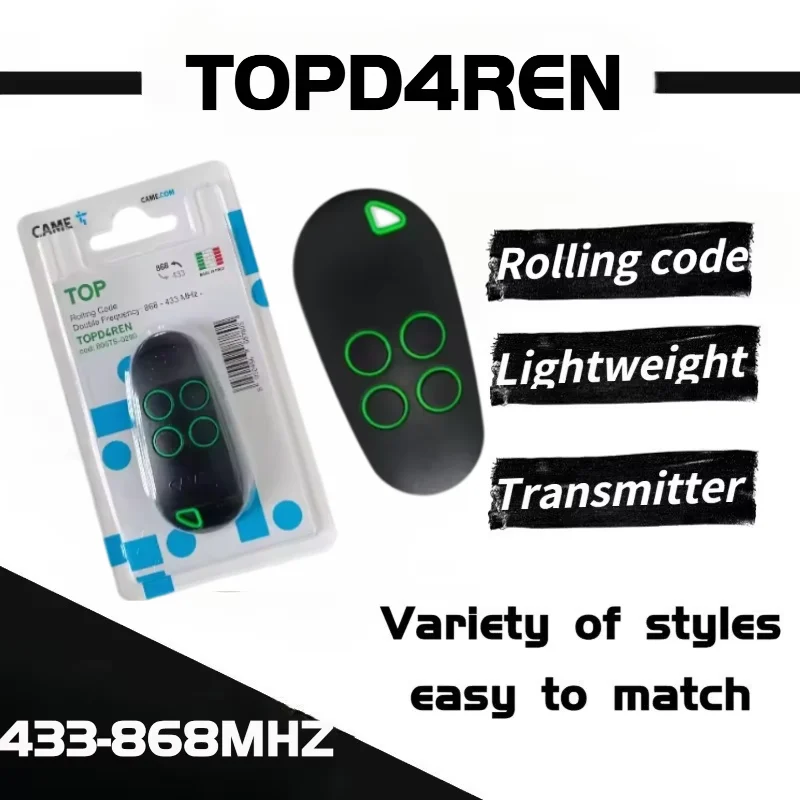

TOPD4REN Remote Control 806TS-0290 433.92MHz 868.35MHz 4-Buttons Garage Door Handheld Transmitter