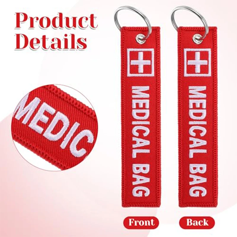 50Pcs Medical Warning Key Tag MEDICAL BAG Embroidery Backpack Accessory