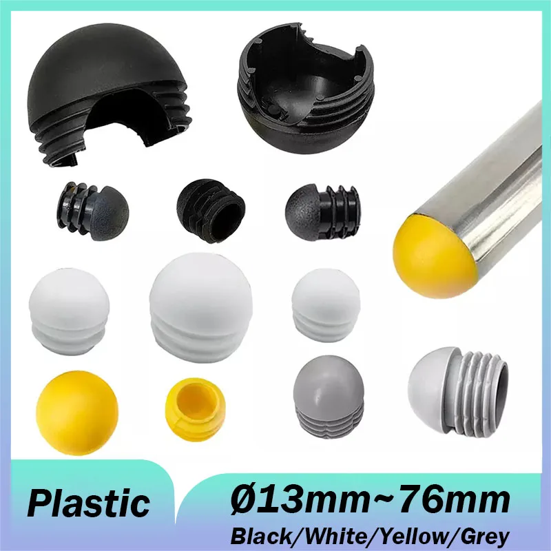 10~50Pcs Domed Round Plastic End Caps Blanking Plugs Bung Tube Pipe Inserts 13mm - 76mm Black/White/Yellow/Grey