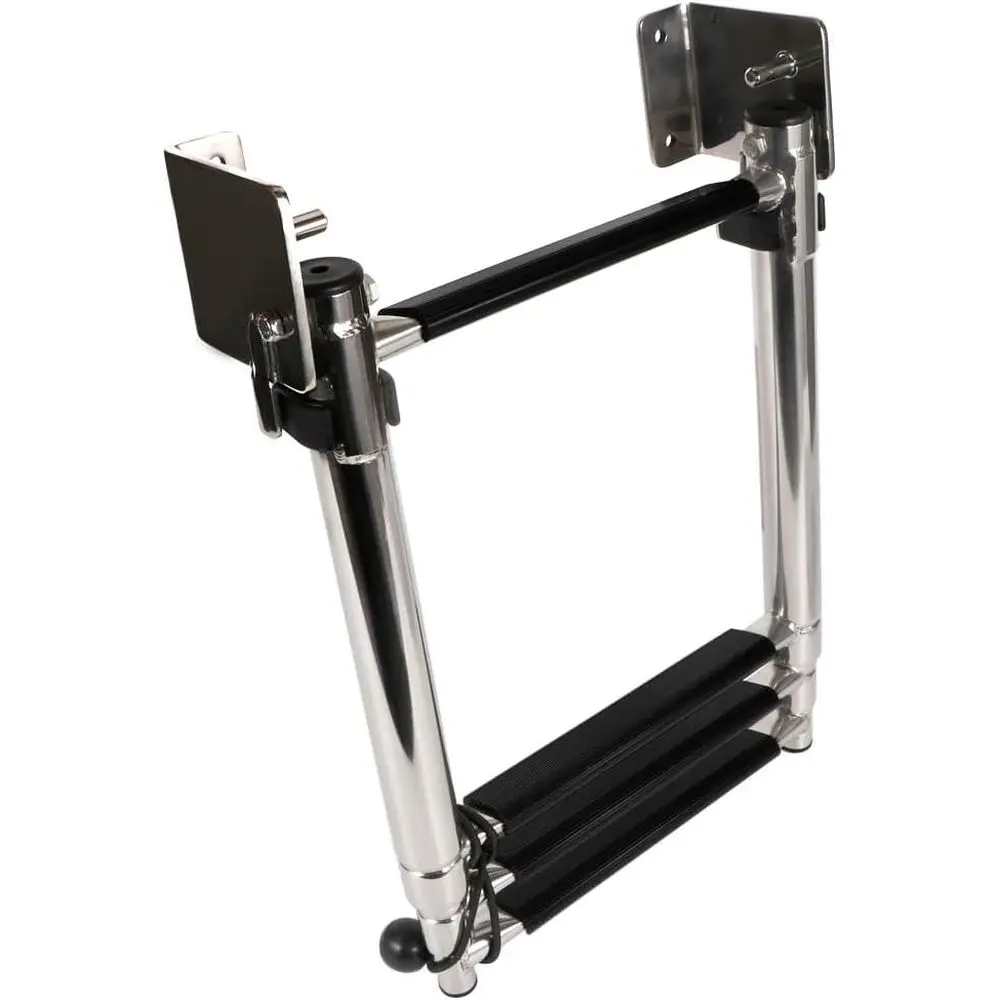 316 Stainless Steel Telescoping Transom Ladder, 4 Steps with Self-Locking Brackets