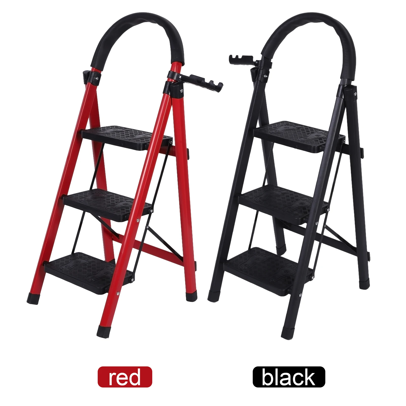 3 Step Folding Ladder Sturdy& Portable Stepping Stools 300 Lbs Load Capacity Wide Platform Steps for Working Indoor/Outdoor