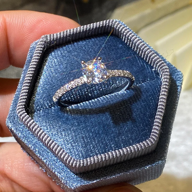 925 Sterling Silver Ring for Women Wedding Engagement New Year Gift Shiny Cubic Zircon Inlay Paved Sz 5-11 Options