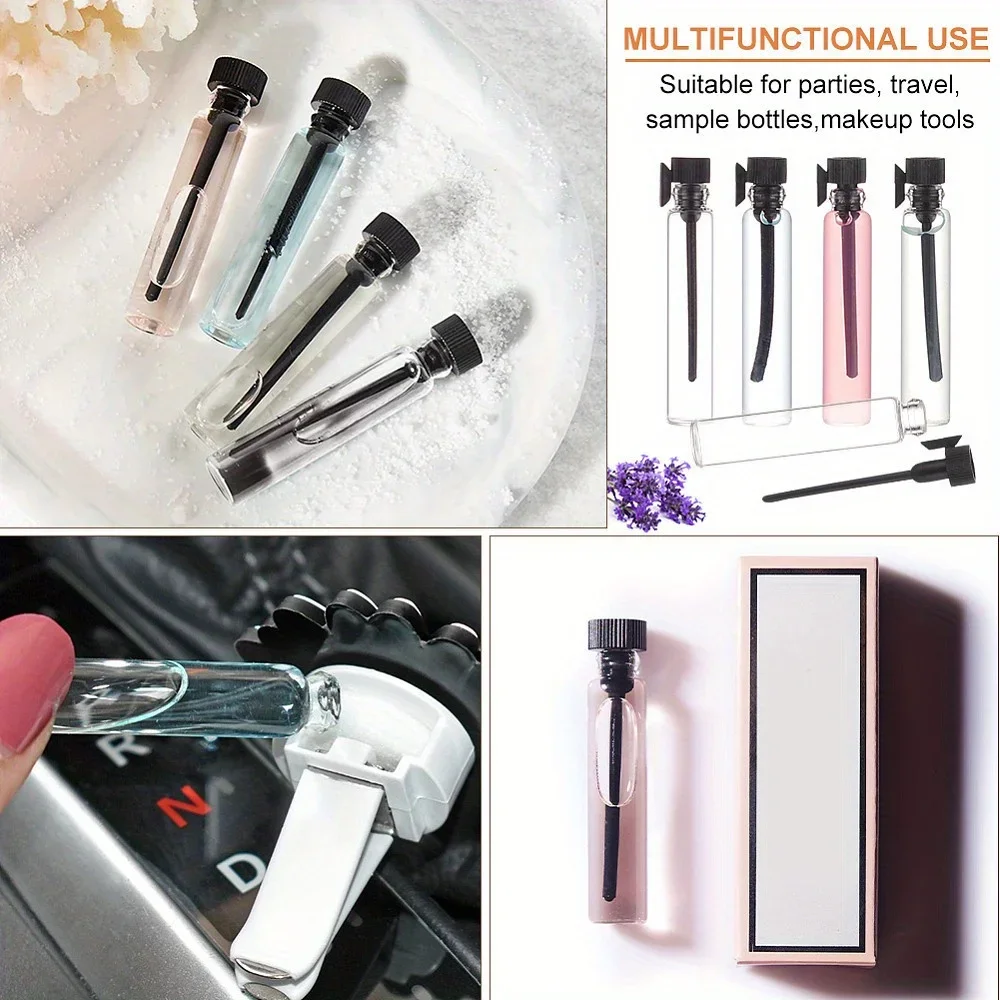 100 pezzi + 10 accessori Campione di profumo riutilizzabile in vetro da 1 ml con 100 flaconi contagocce, 10 pipette da 0,5 ml