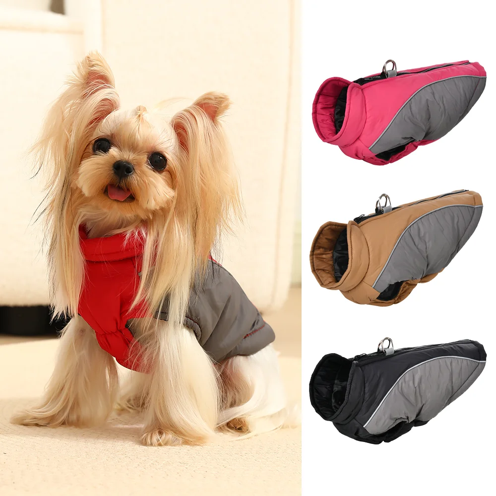 Warm Pet Dog Clothes Warm Waterproof Puppy Jacket For Small Medium Dogs Cats Reflective Elastic Vest Coat With D-ring Chihuahua