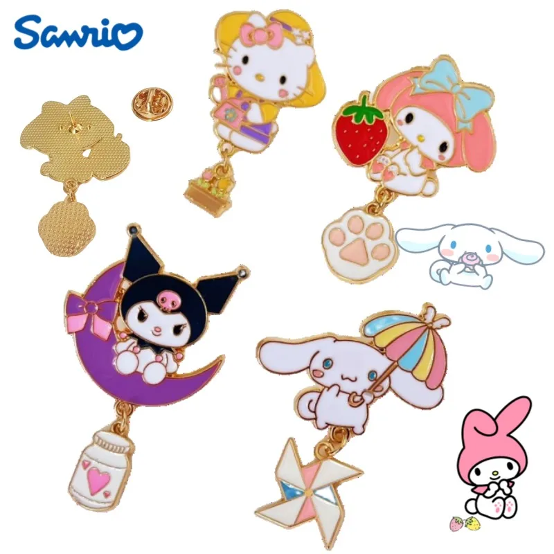 Sanrio minha melodia kuromi olá kitty anime periférico dos desenhos animados bonito metal crachá broche mochila pingente feminino coração festival presente