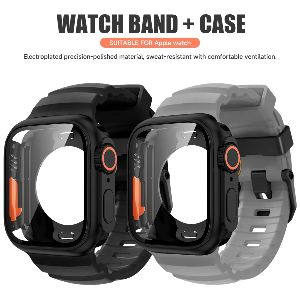 Silicone Strap+PC Case for Apple Watch 44 45 46mm Sport Bracelet Band Screen Protector Cover for Iwatch 10 9 8 7 Change To Ultra