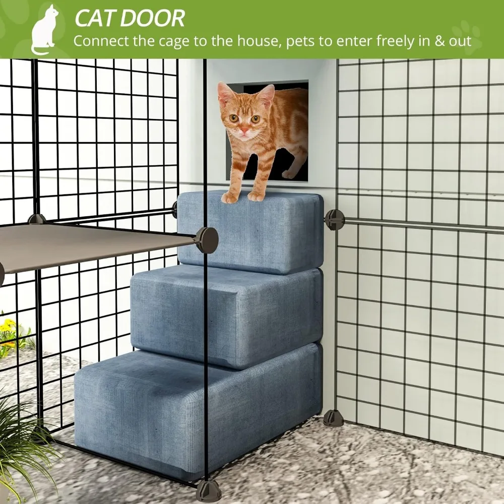 Outdoor Cat House Cat Cages Enclosure with Super Large Enter Door, DIY Kennels Crate Large Exercise Place Ideal for 1-4 Cats