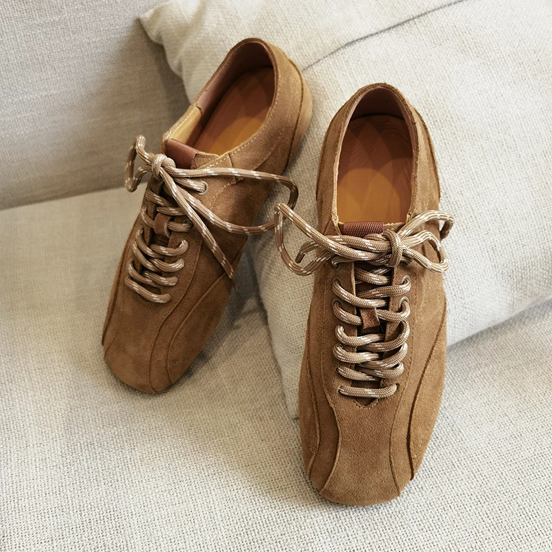 2026 New Women Pumps Cow Suede Sneakers Flats Platforms Cross-tied Fashion Sport Shoes Woman Comfort Casual Shoes Flats Sneakers