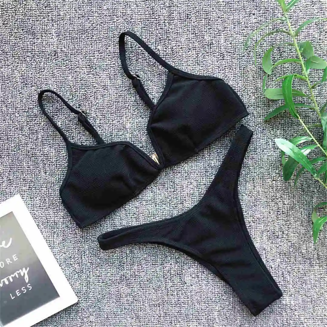 5 Farben, sexy, gerippter Tanga-Bikini, V-Form, Damen-Badebekleidung, zweiteiliges Bikini-Set, hoch geschnittener Badeanzug, V1335 – Detail 26