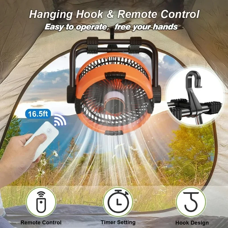 2000Mah Wireless Camping Fan, Laptop Roof Tent Ventilation Device with Remote Control, Desktop Electric Air Circulators