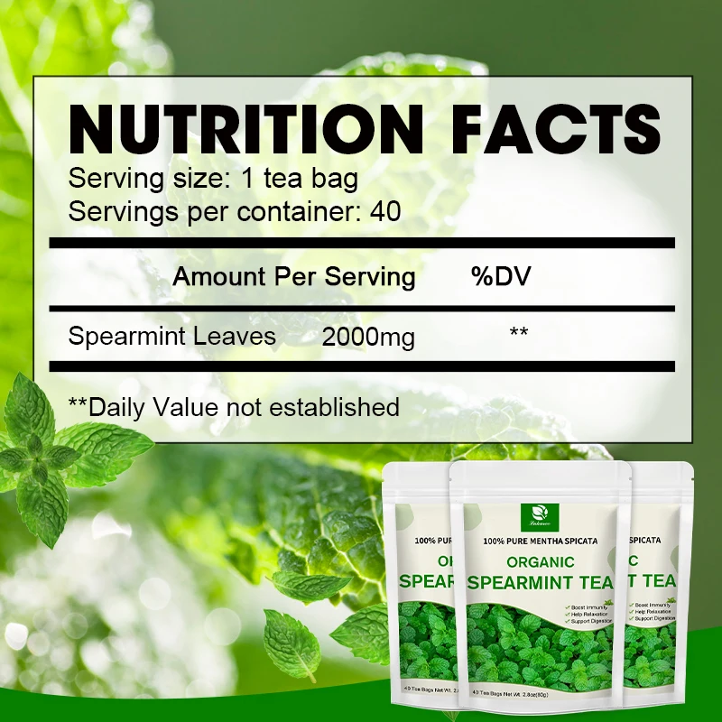 Lukaree Spearmint Small Teabags Non-GMO Caffeine Free Support Digestion & Natural Breath Freshener Healthy Care For Adults