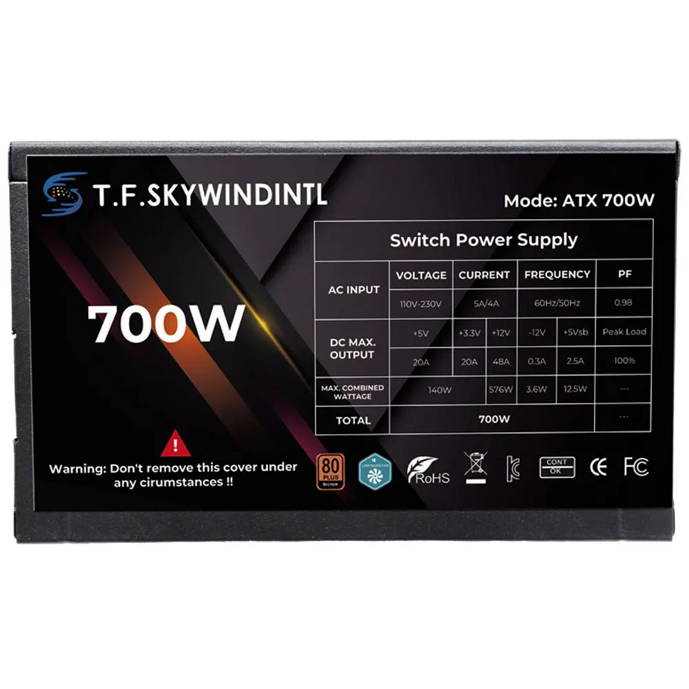 700W Power Supply PC PSU Gaming PC Power Supply 20+4Pin Connector with 120mm Low-Noise FDB Fan Full Voltage