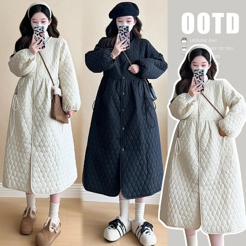 2025 Trendy Premium Pregnancy Coat Winter Cotton Blend Dress With Jacket Warm Elegant Comfortable Stylish Maternity Outfit