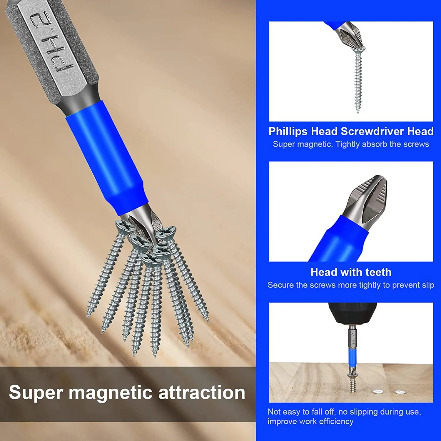 FTGT-24 Pcs Magnetic Anti Slip Screwdriver Bits Set PH1 PH2 PH3 PZ1 PZ2 PZ3 Impact Driver Bit Set 1/4 Inch Hex Shank