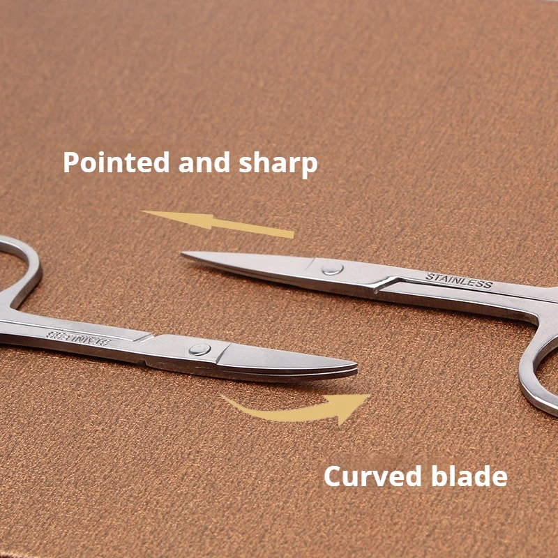 مجموعة مقصات العناية بالفولاذ المقاوم للصدأ - تصميم مكون من 3 أطراف (دائرية/مقولة/مستقيمة) للحواجب والرموش وشعر الأنف والعناية بالأظافر #4