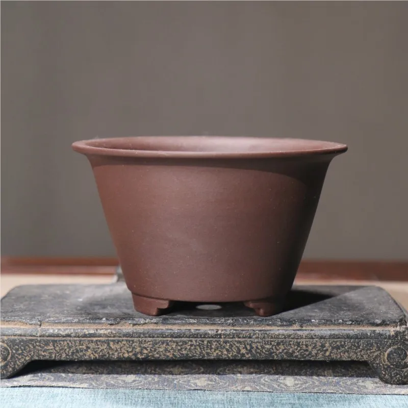 Purple Sand Flower Pot Household Ceramic Round Orchid Pot Desktop Decoration Potting Pot Chinese Style Small Bonsai Pot LE917