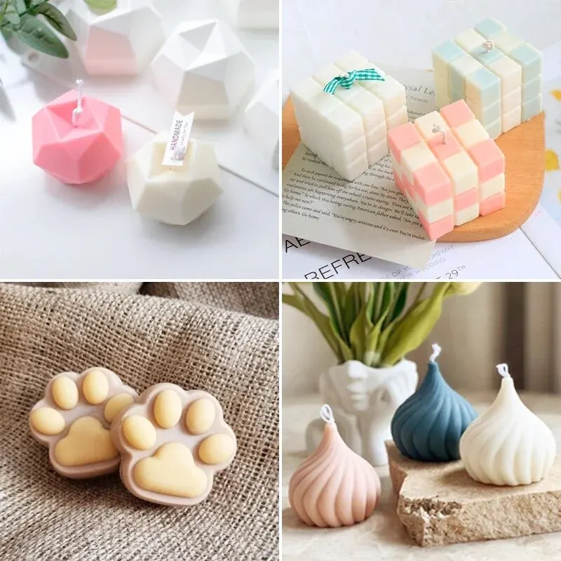 3D Bubble Cube Candle Silicone Mold Set DIY Flower Cloud Soap Making Epoxy Resin Clay Mould Chocolate Cake Decor Gifts Ornament