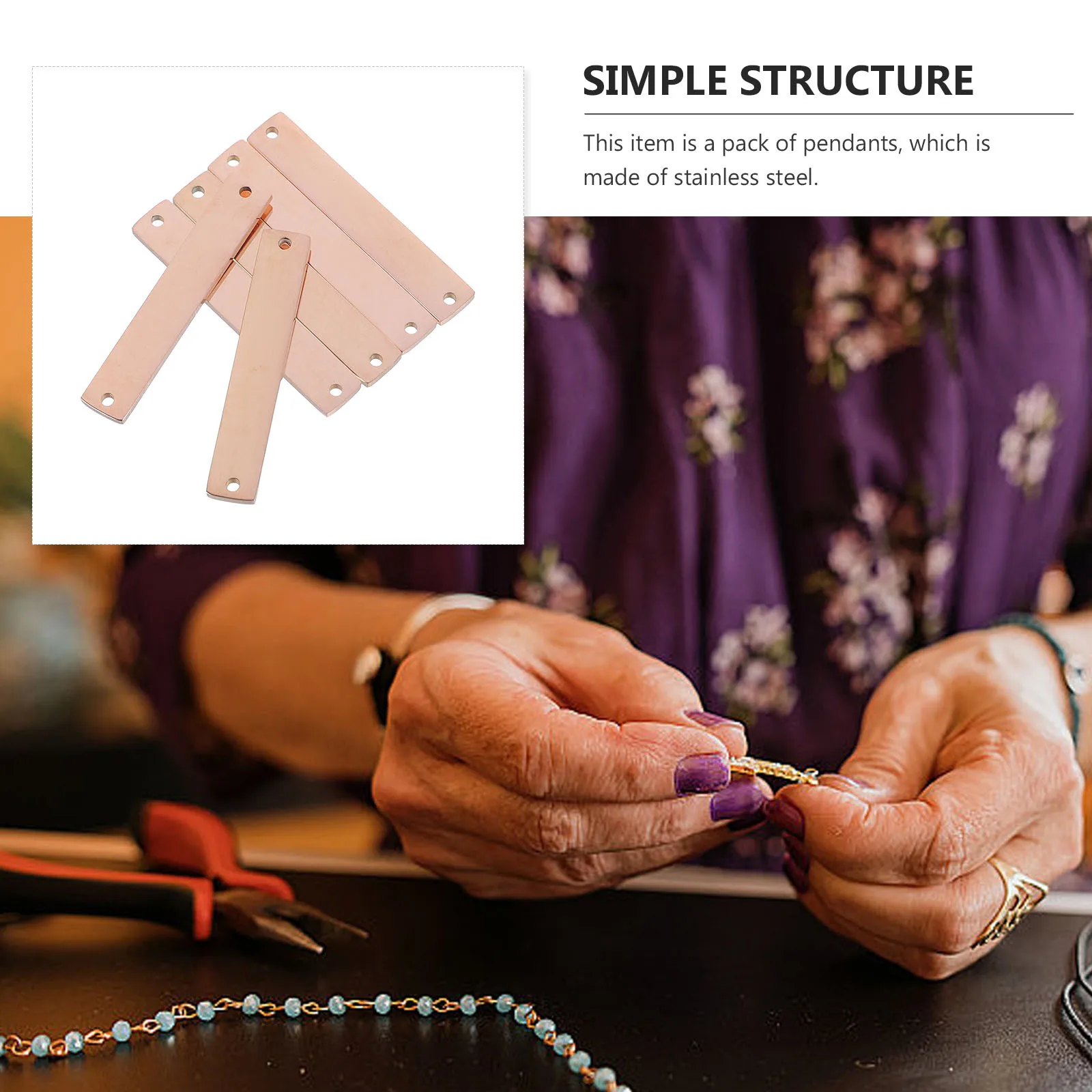 10Pcs Double Holes Connector Pendant Stainless Steel Rose Gold DIY Jewelry Accessories Mirror Surface for Necklace Earrings