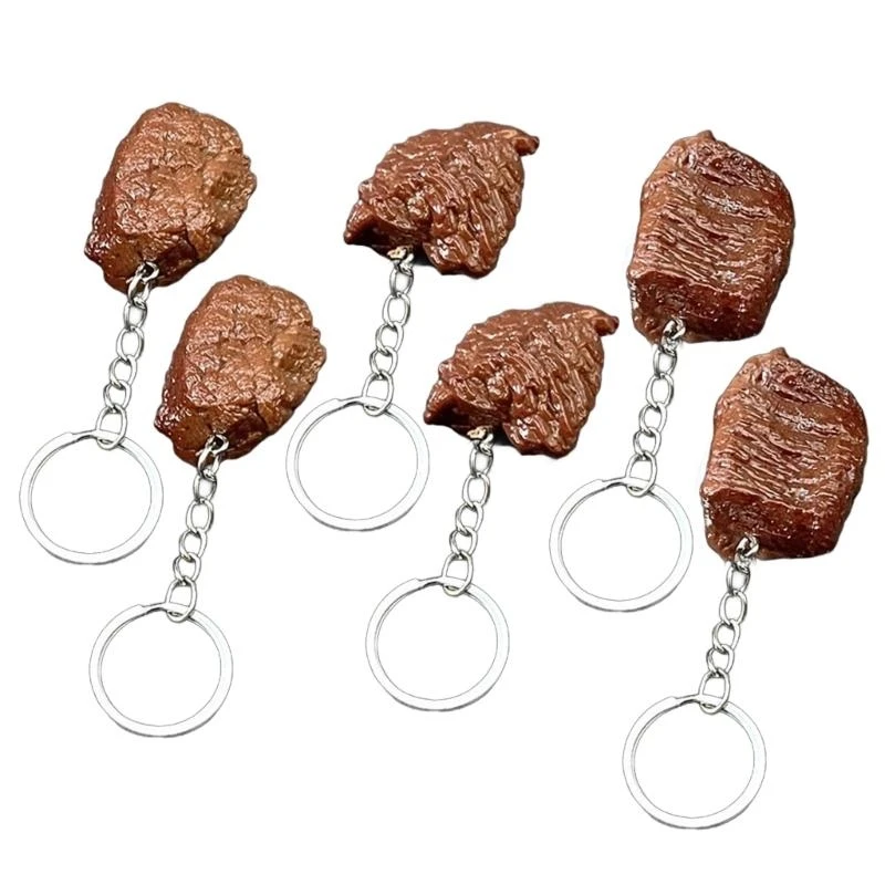  6Pcs Artificial Steak Keychain Bag Charm Realistic PVC Keychain Ornament