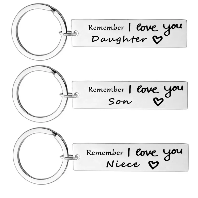 Europe America Fashionable Stainless Steel  Keychain Creative Remember I Love You Family Series Gift DIY Customizable Wholesale