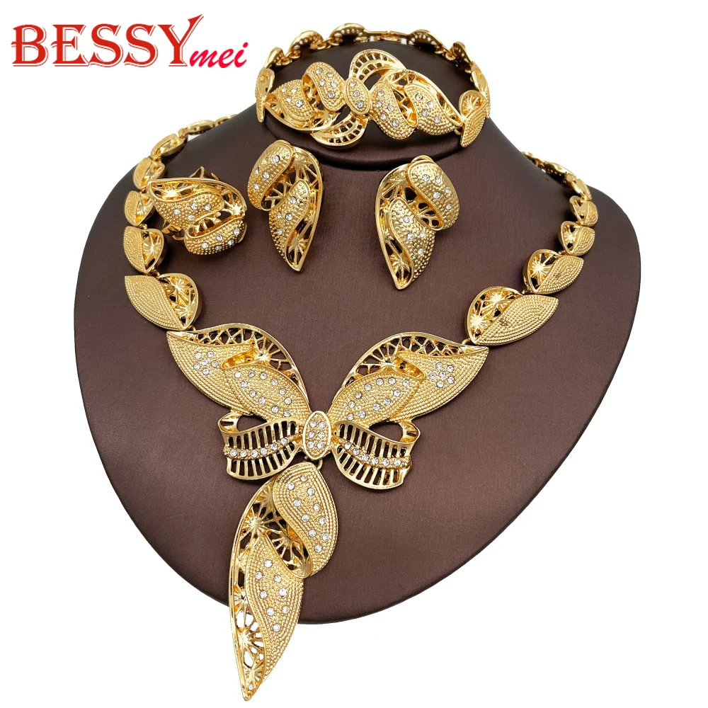 

Luxury 18K Gold Plated Big Jewelry Set Large Necklace Chunky Bangle Bracelet For Women Christmas Gift Exaggerate Party Jewellery