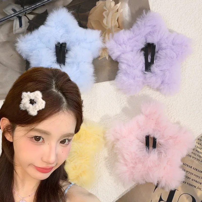 New Star BB Hair Clips Y2K Girls Sweet Plush Hairpins Hairclip Women Kids Cute Side Bangs Barrettes Headdress Hair Accessories