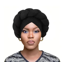 Glitter Braid African Headtie Head Wraps Women Headscarf Bonnet Nigerian Wedding Auto Gele Cap Party Headwear Headdress Hat