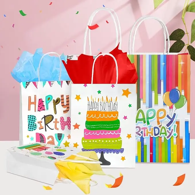 40PCS Birthday Party Kraft Paper Bags Wholesale Gift Gift Packaging Bags Cartoon Customizable Shopping Tote Bags