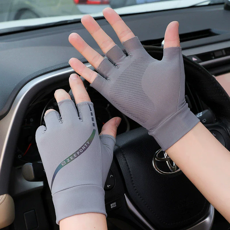 Männer Sommer Eis Seide Radfahren Handschuhe Dünne Sonnencreme Fahren Halbfinger Touchscreen Angeln Handschuhe Zwei-Finger-Design – Detail 8