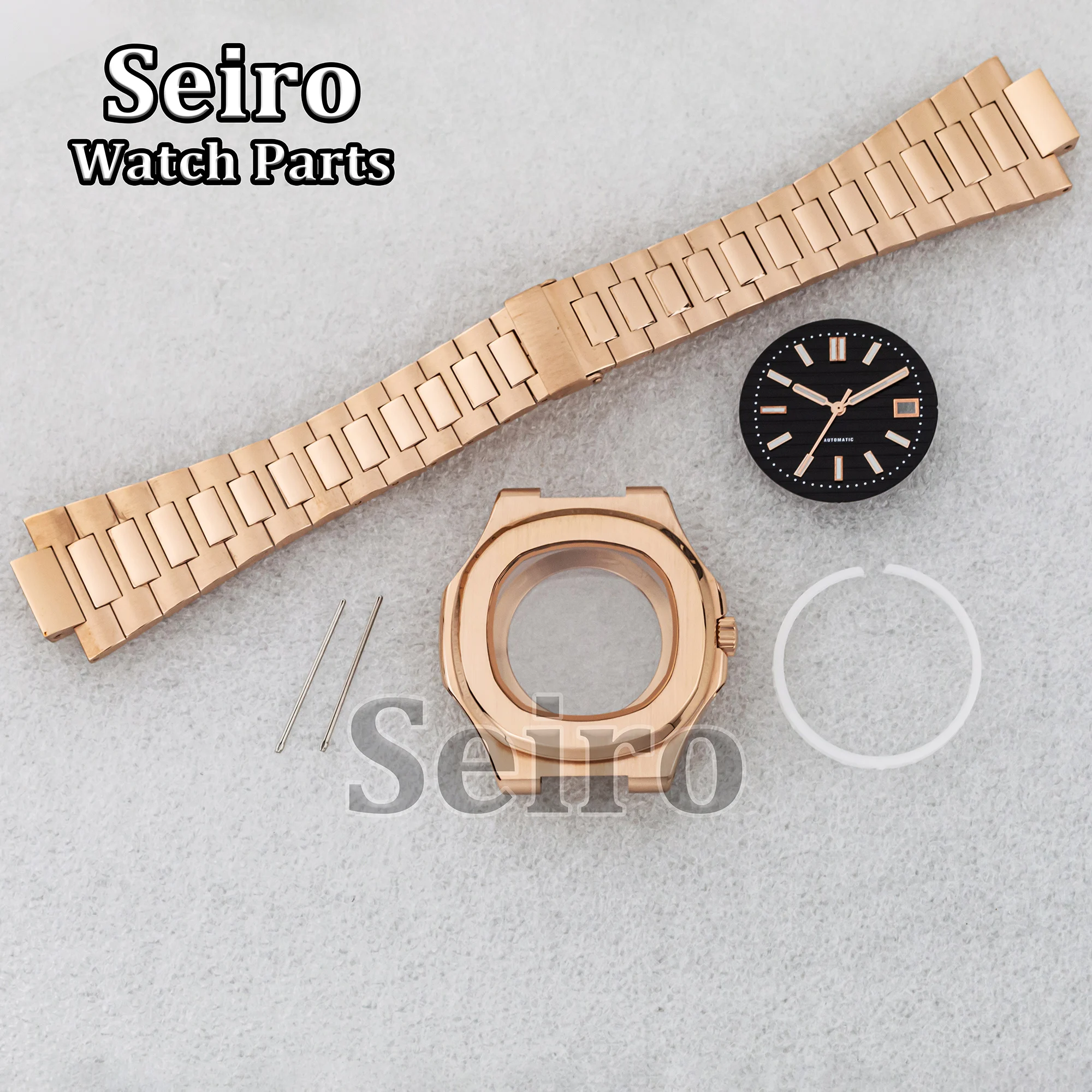 

41MM Sapphire Glass Stainless Steel Watch Case Original Buckle Strap PVD Rose Gold Bracelet dial for Nautilus NH35 NH36 Movement