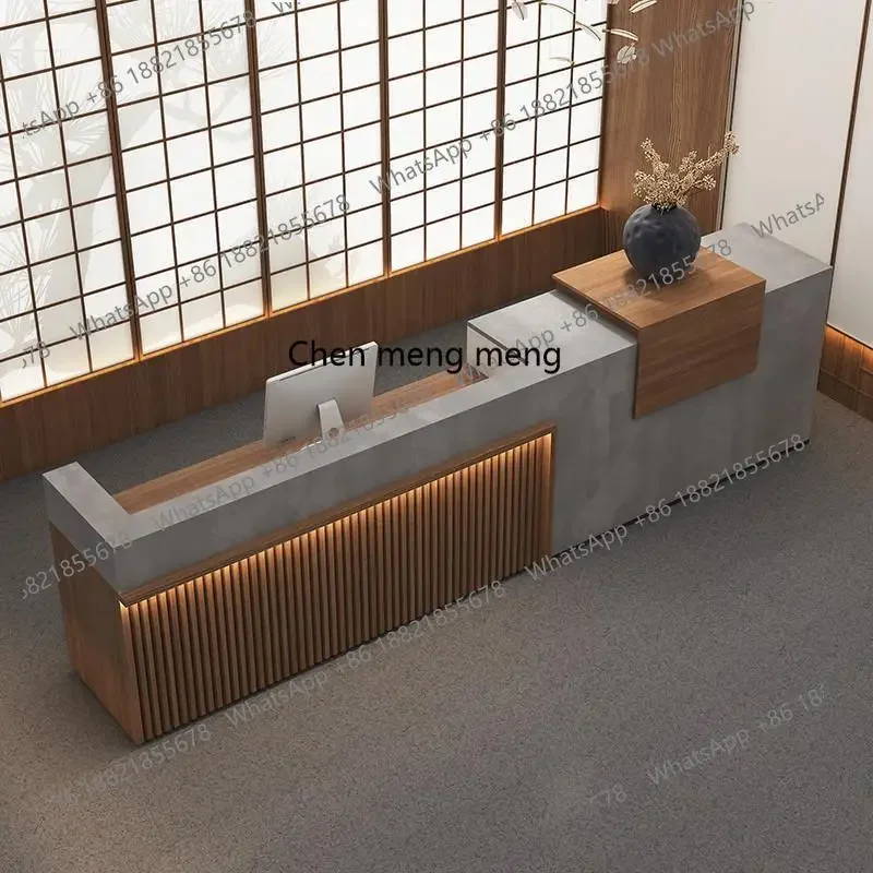 Chinese simple retro solid wood front desk B & B tea house reception desk beauty salon health center checkout page
