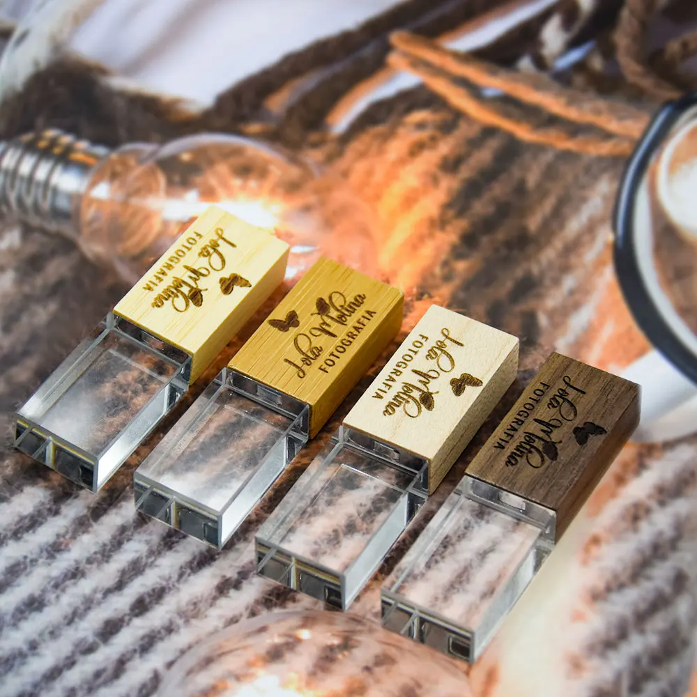 고속 메이플 우드 크리스탈 USB 2.0, 128GB 플래시 드라이브, 64GB, 무료 커스텀 로고, 32GB, 16GB 펜 드라이브, 나무 상자, 창의적인 선물, 10 개