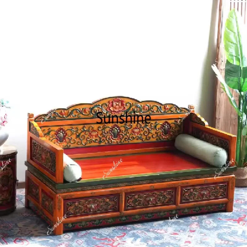 Solid wood carved cross-legged meditation chair Arhat bed B & B retro
