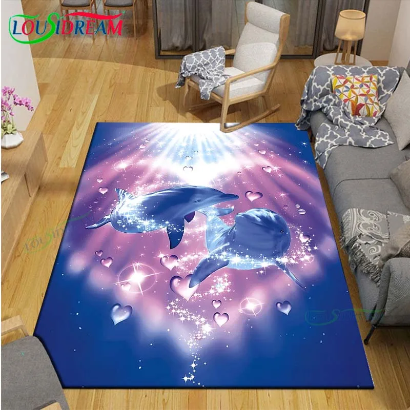 Fashion 3D Beautiful Sea Dolphin Printed  Carpets Living Room Anti-Skid Area Rug Kids Bedroom Mats Yoga Mat Large Carpet Decor