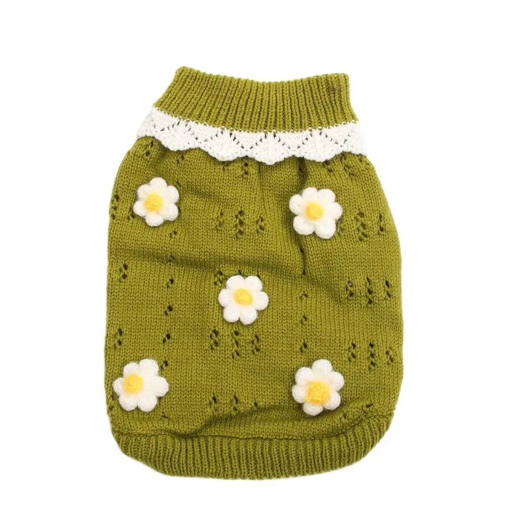 Cane gatto maglione lavorato a maglia cane maglione scava fuori fiori Design cucciolo felpa con cappuccio inverno vestiti caldi abbigliamento